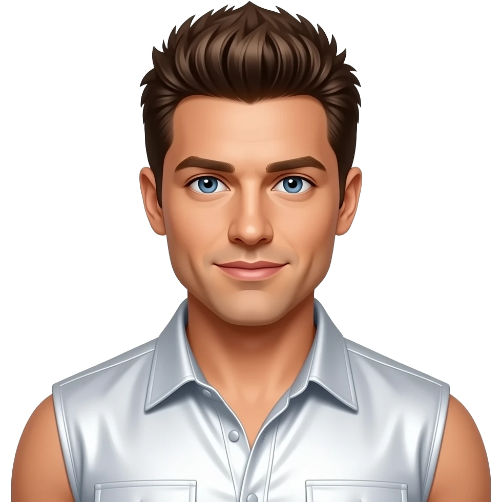 Nick Lachey from 98 Degrees with blue eyes, brown spiked hair, white metallic sleeveless shirt emoji