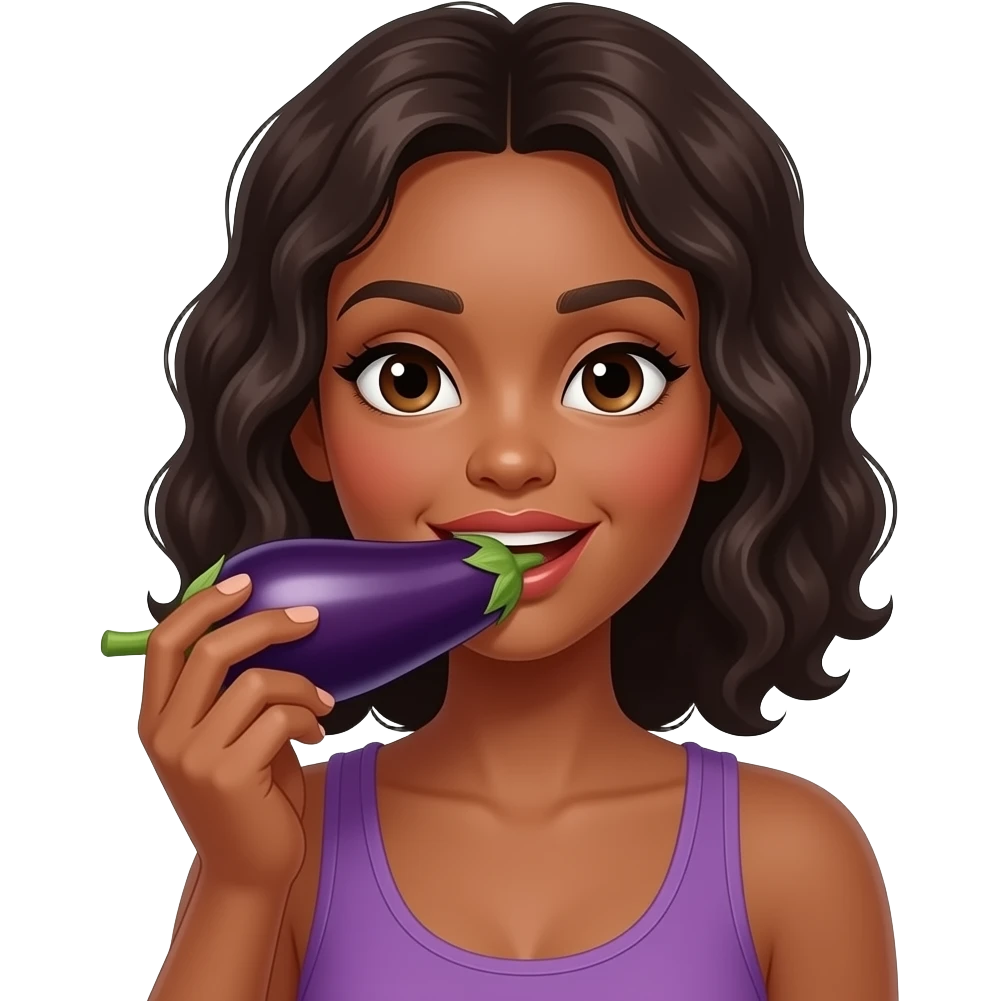 Black woman eating eggplant emoji