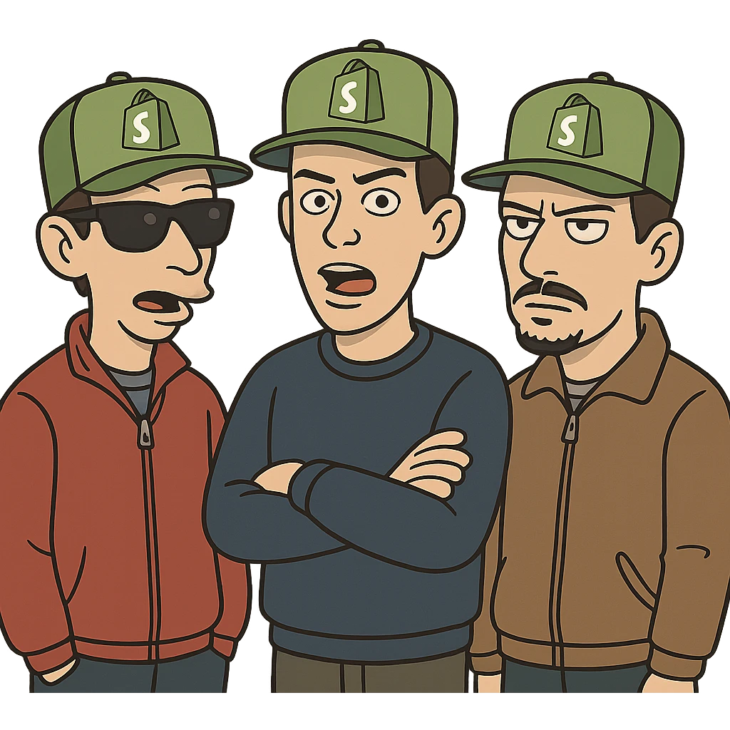the Beastie Boys wearing hats with the Shopify logo emoji
