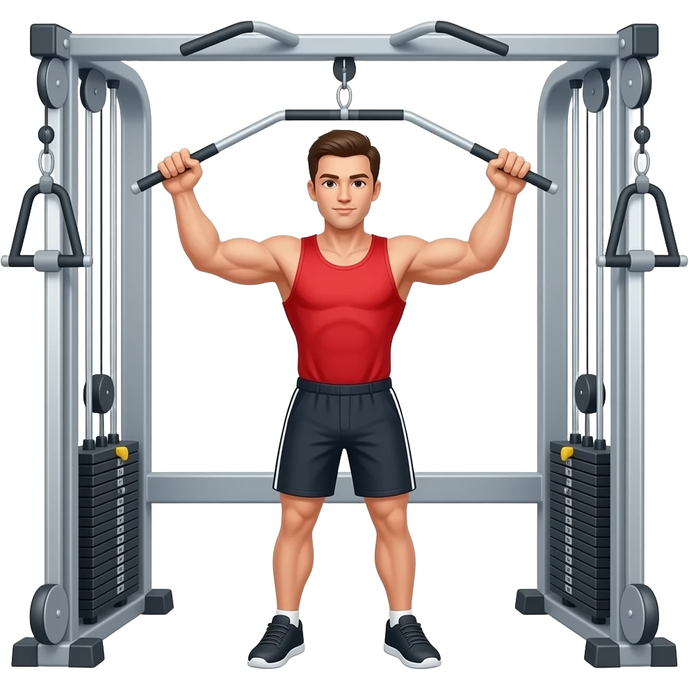 guy workout in gym with cable machine press around emoji