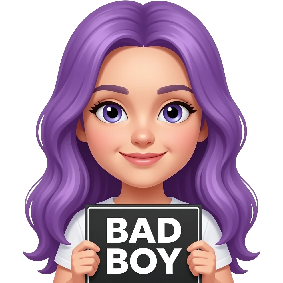 girl with long purple hair with a  BAD BOY sign emoji
