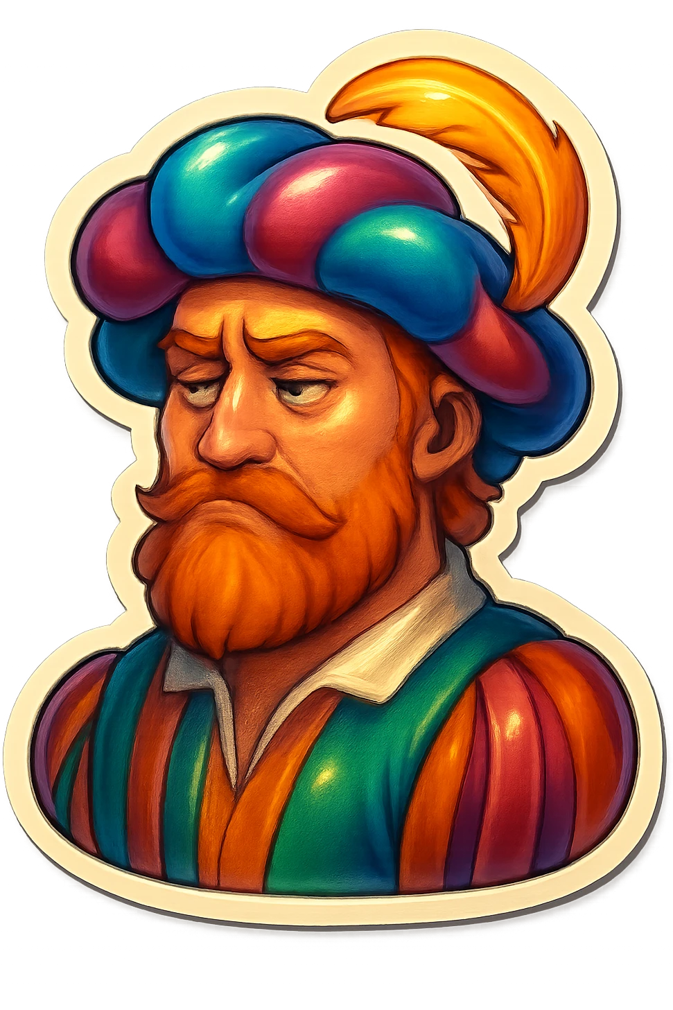 Red-bearded Landsknecht bust showing indifference emoji
