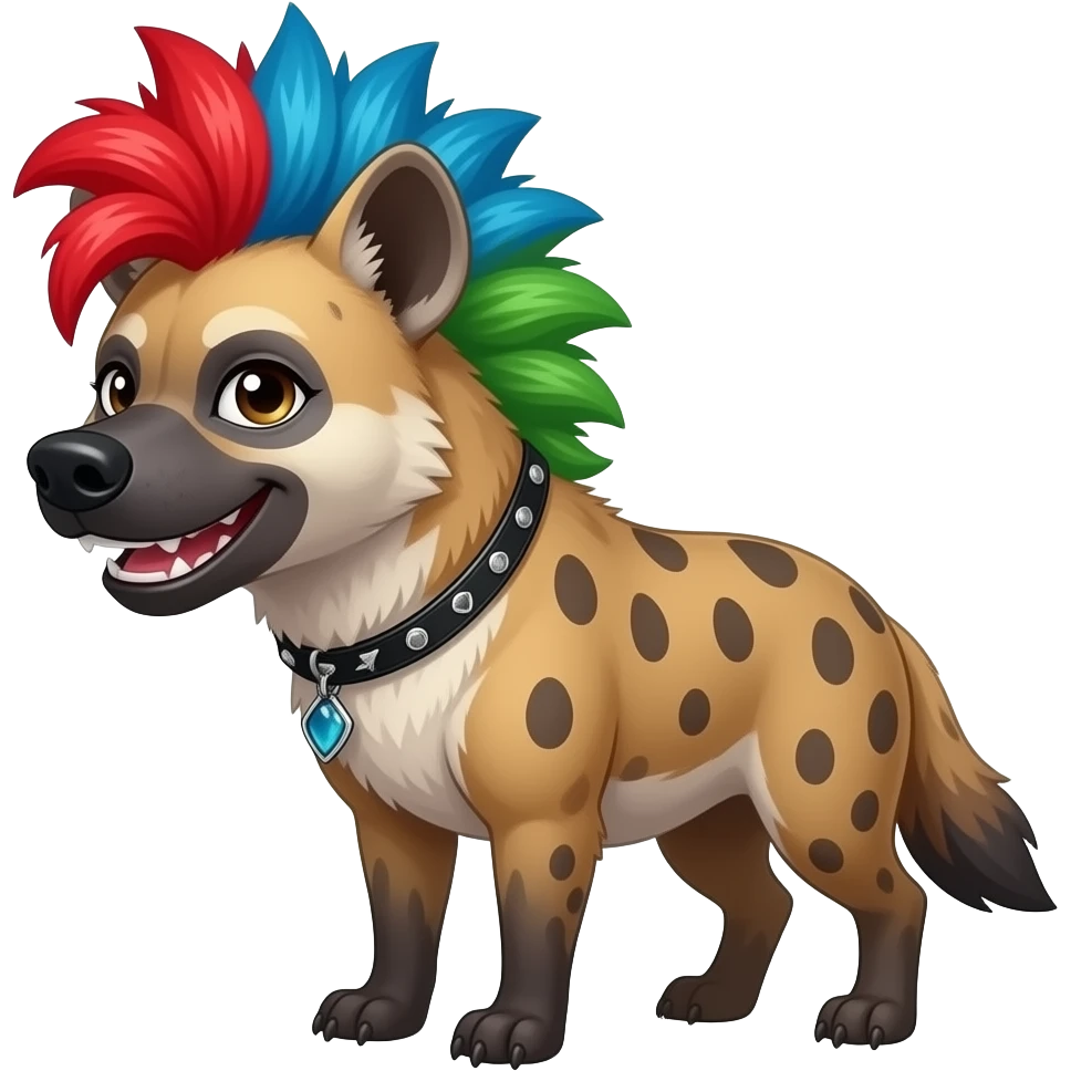 hyène punk cheveux rouge bleu et vert bdsm qui sourit emoji