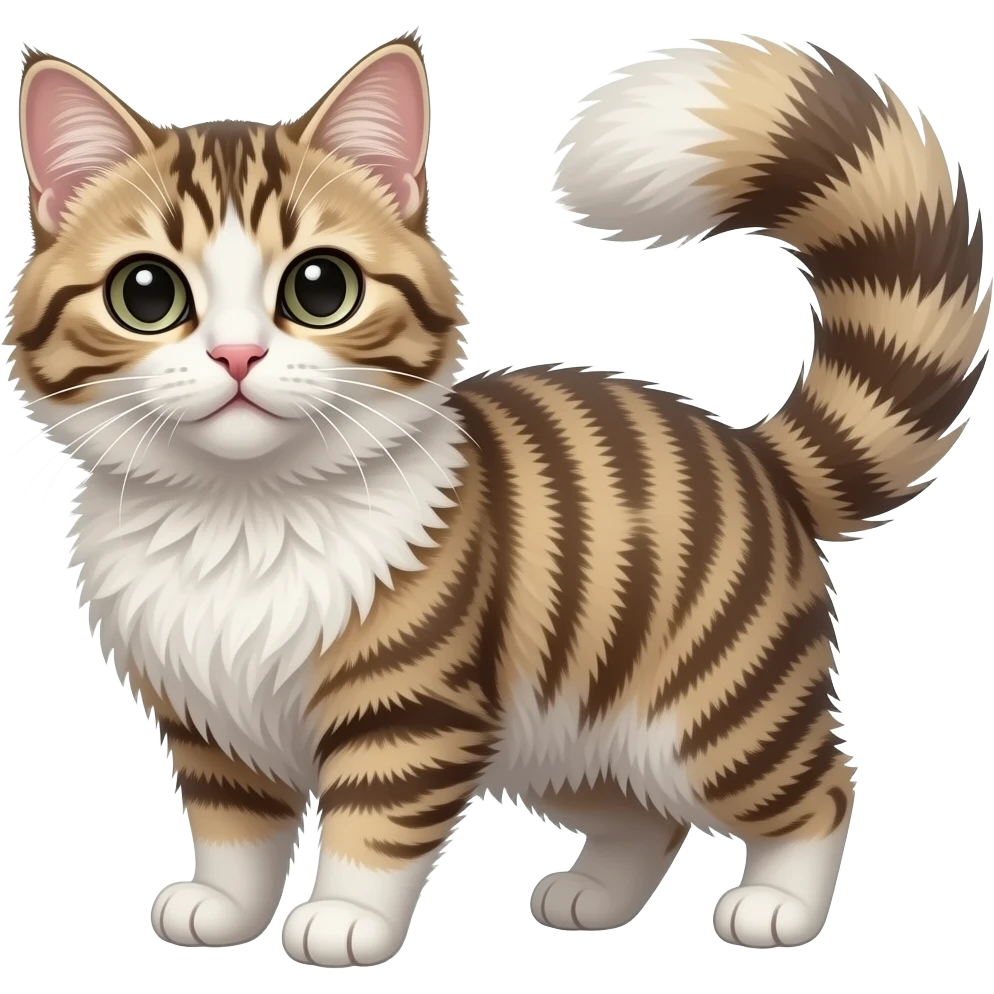 Fuzzy Scottish-Fold-Skookum-Kinkalow-Munchkin-Cat-hybrid with a long thin tufted tail emoji