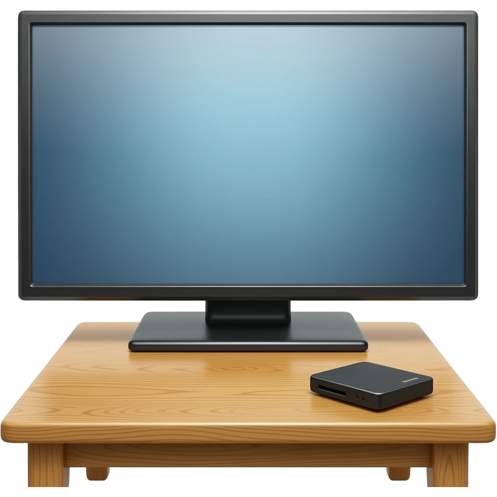 tv box on a wooden table facing right emoji