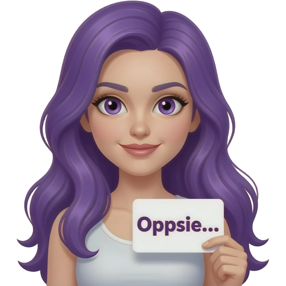 sexy girl with long purple hair and purple eyes holding a Oopsie... sign emoji