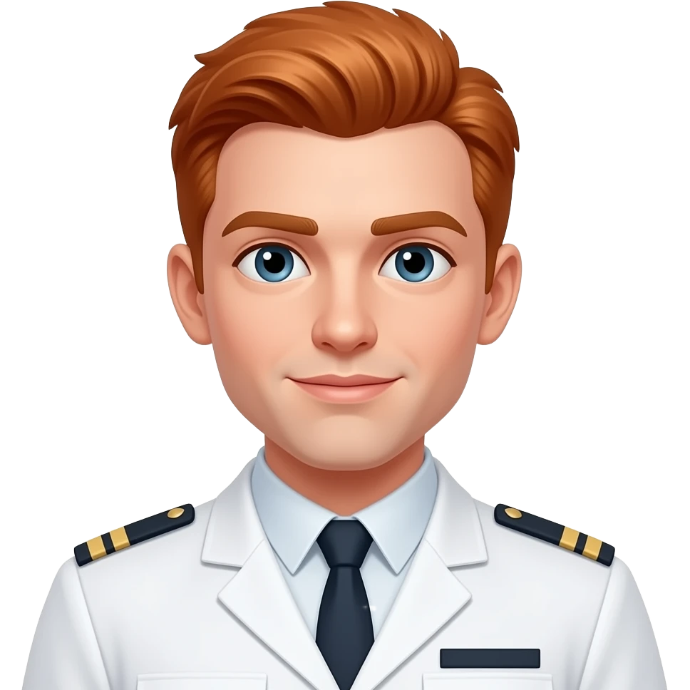 red haired cute male in white uniform, closeup , front facing emoji