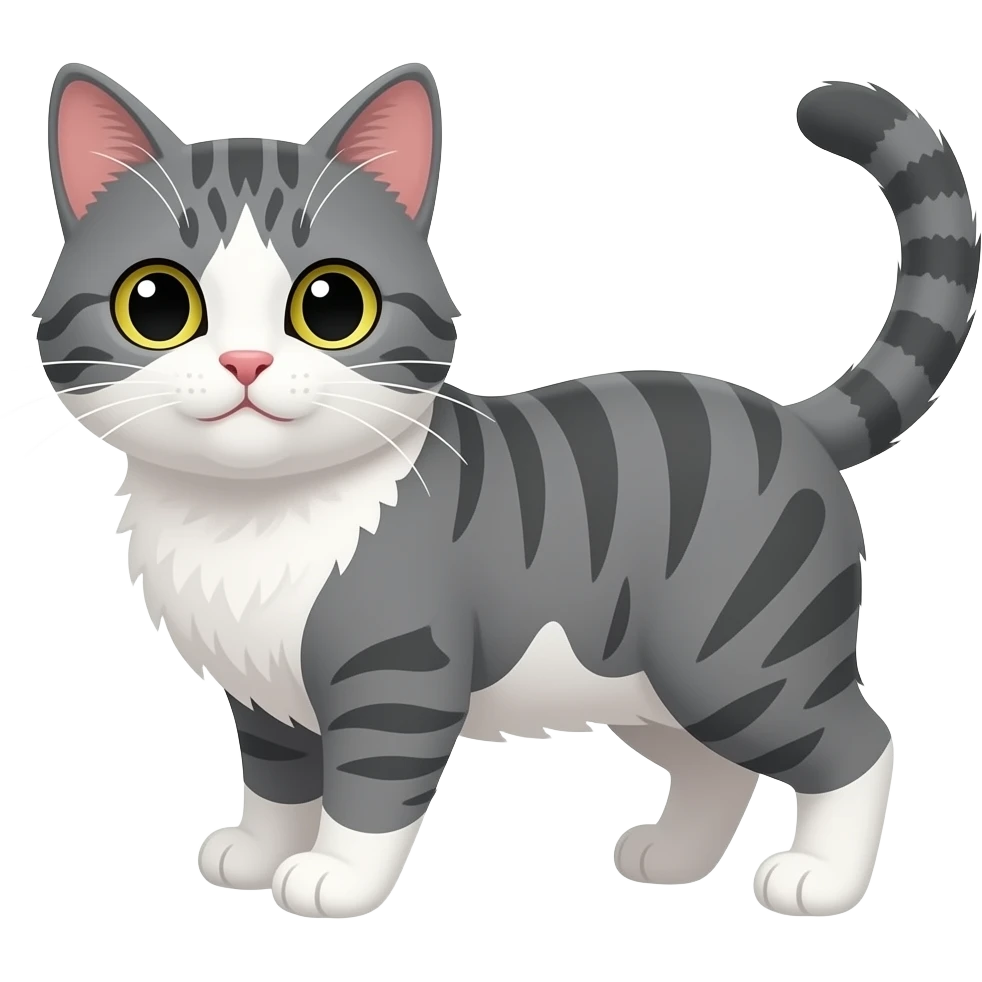 The cartoon grey and white cat emoji