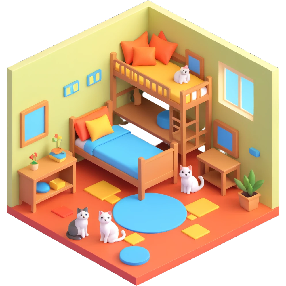 cat room interior isometric emoji