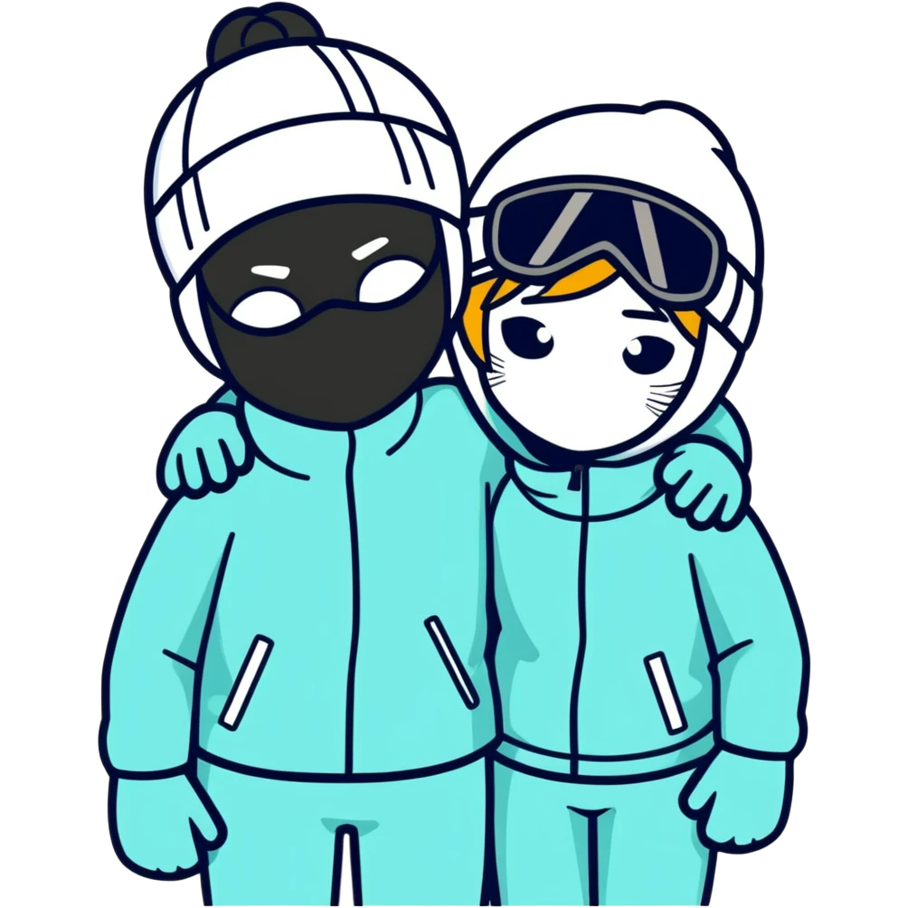 Boy and girl in love with ski mask emoji