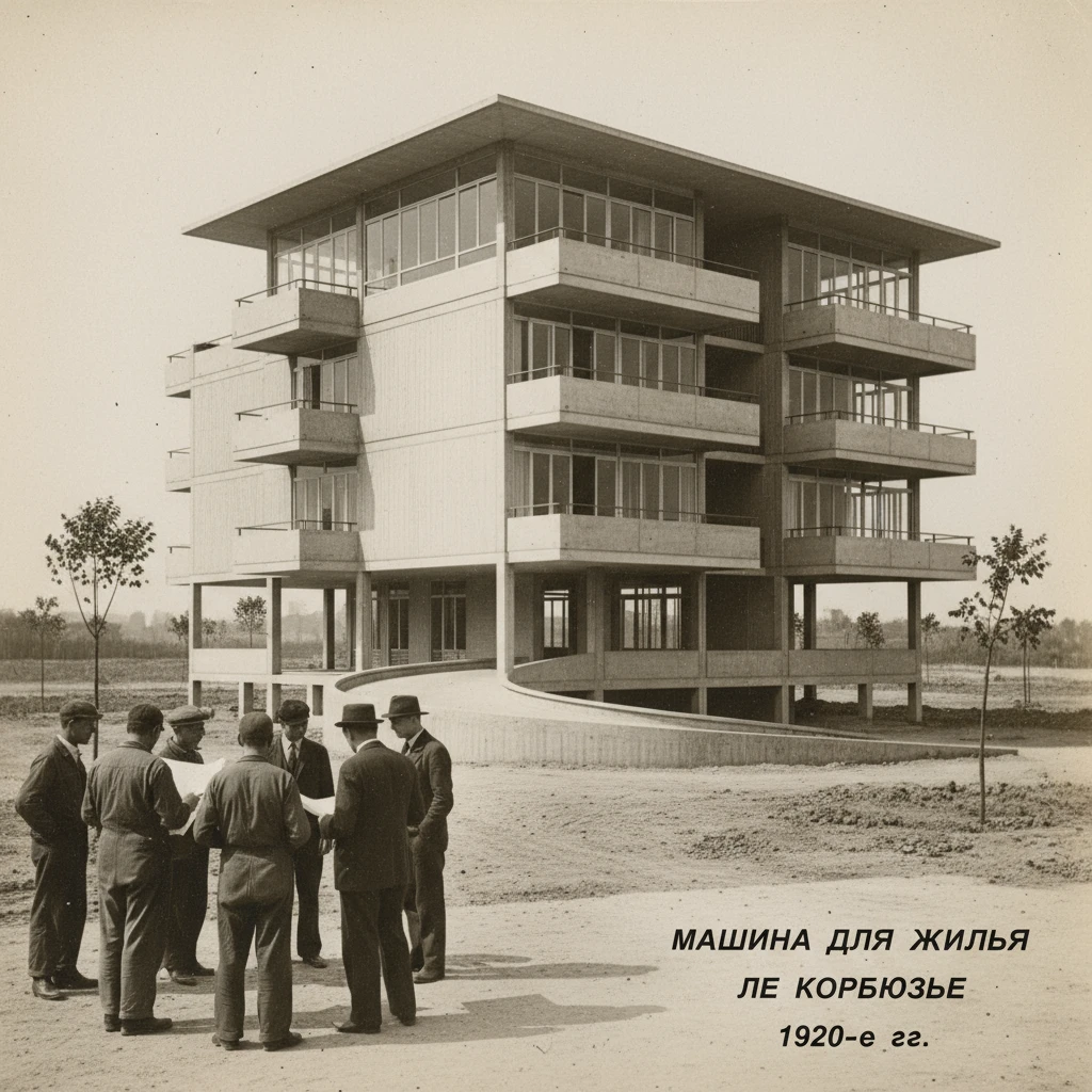"Машина для жилья" Ле Корбюзье. Стиль конструктивизм 

Архивное фото, 1920-е годы

 emoji