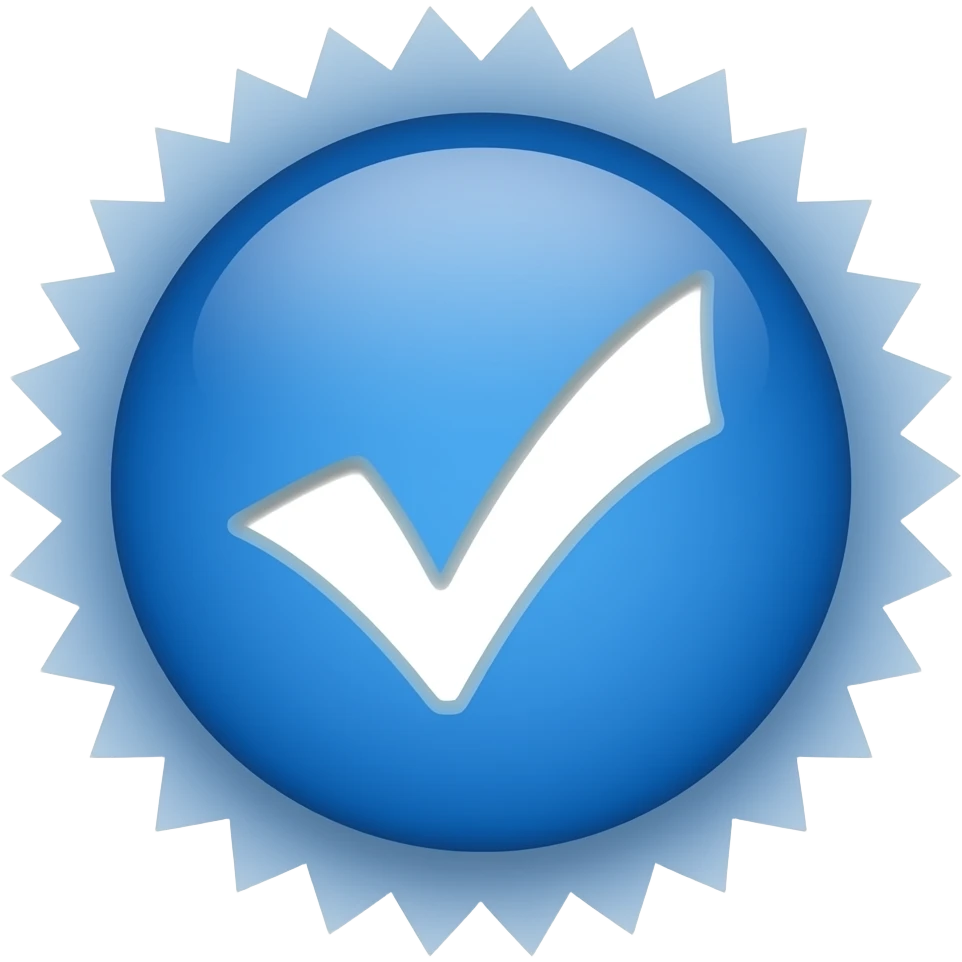 A white checkmark inside a small blue cricle in zigzag emoji