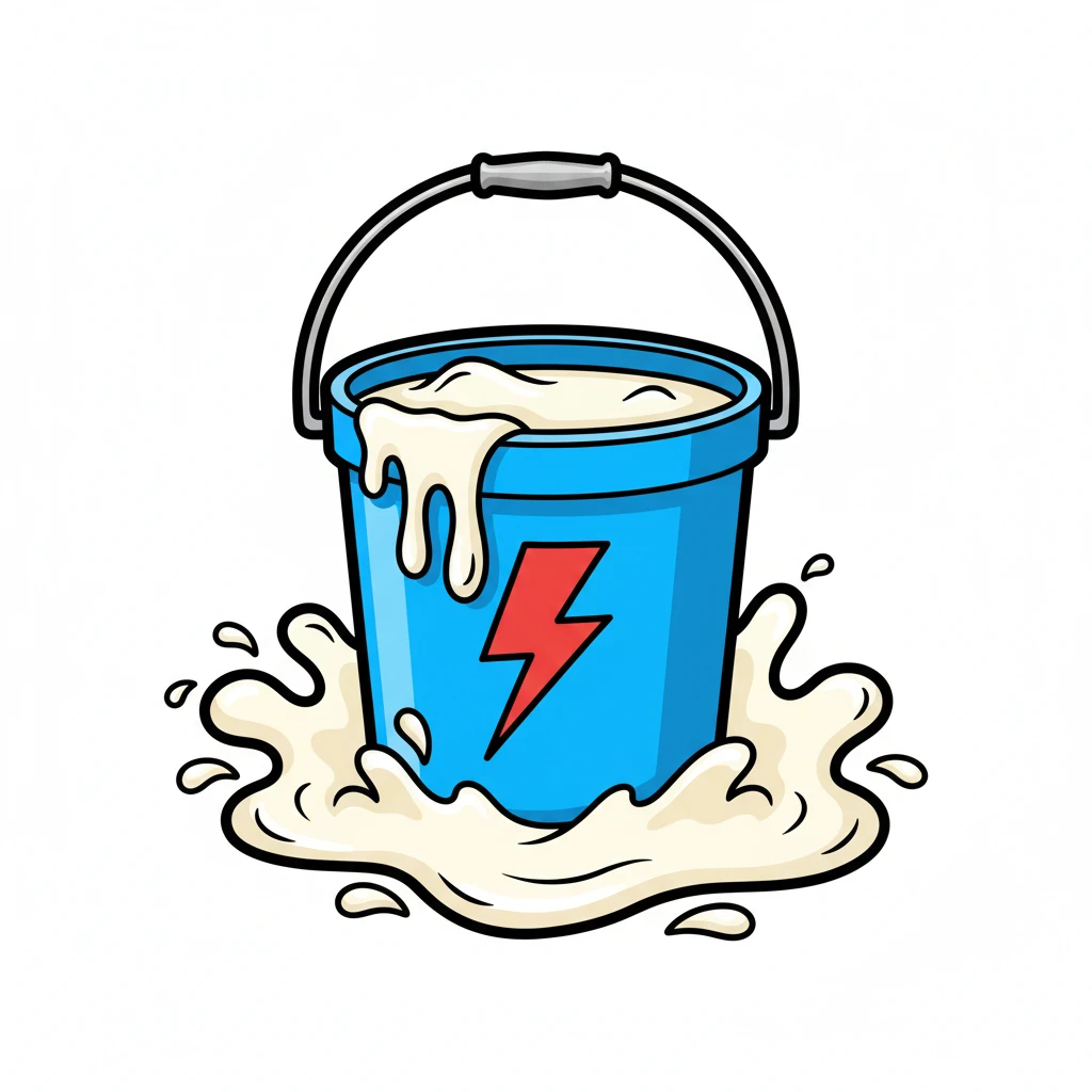 Нарисуй мне на белом фоне ведро с белым жидким каучуком. в ярком рисованном стиле. emoji