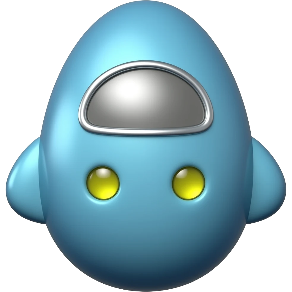 Cute metal blue egg with spaceship window at the front and 2 yellow eyes at the sides emoji