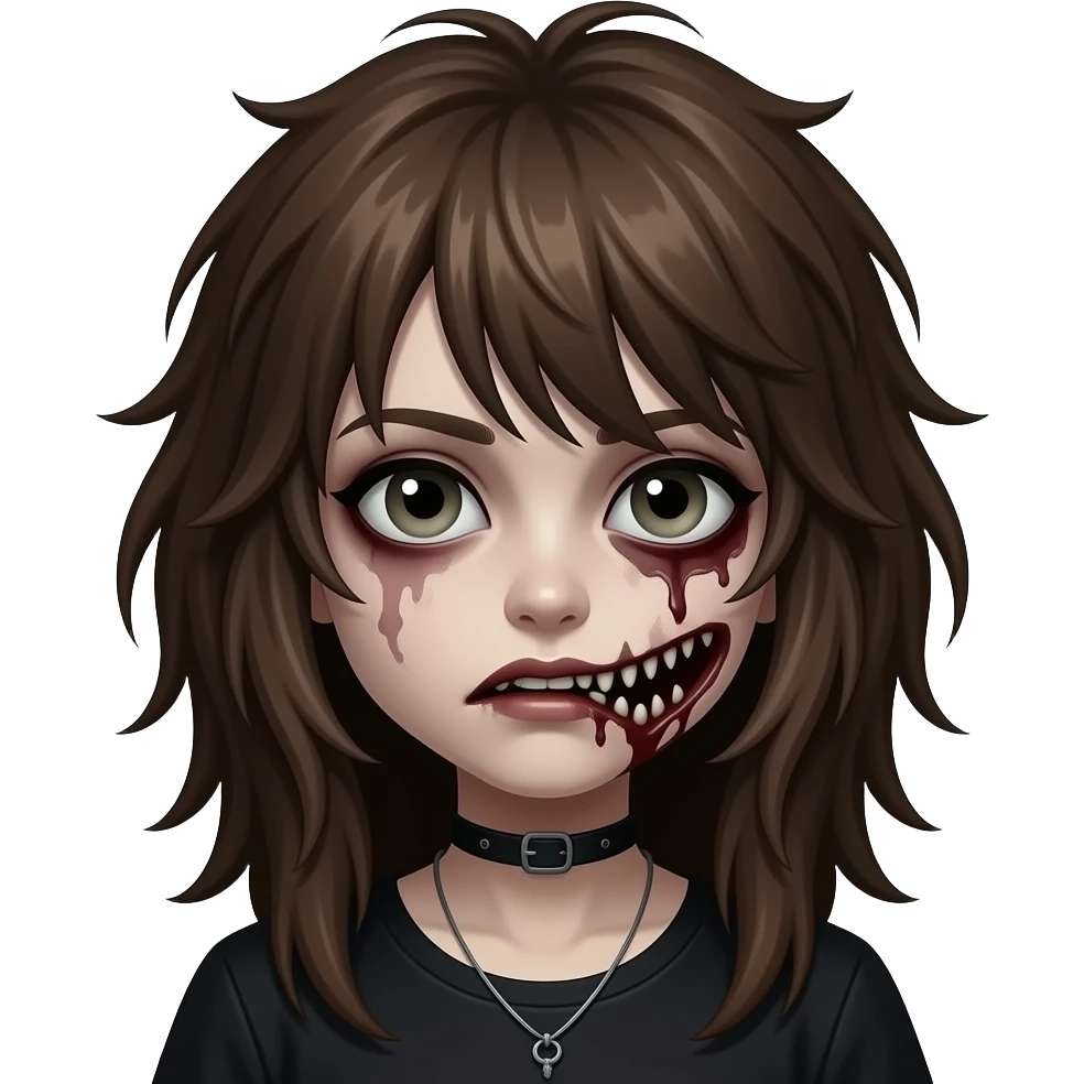 Girl, zombie, brown hair, long, emo, shaggy, dark, spooky, creepy emoji