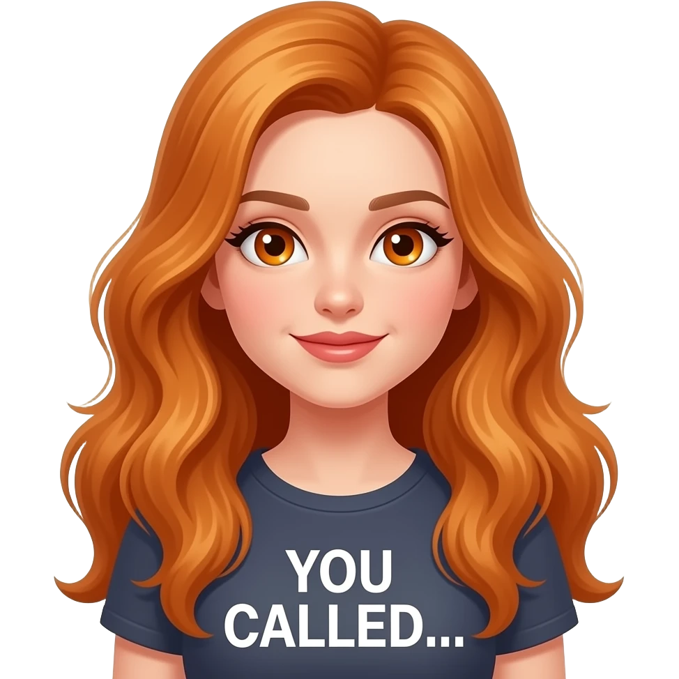 sexy girl with overlong ginger hair and ginger eyes a top with YOU CALLED... written on it emoji