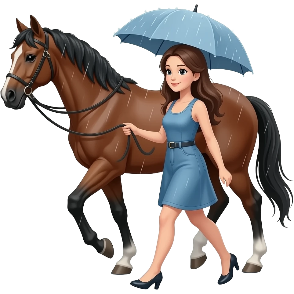 Lady walking horse in the rain emoji