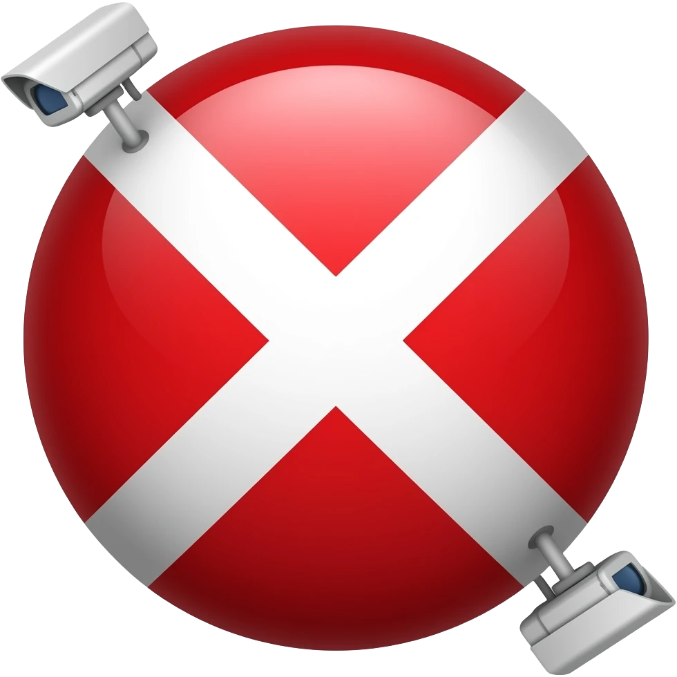 Red filled circle with white X, CCTV on end points of X emoji