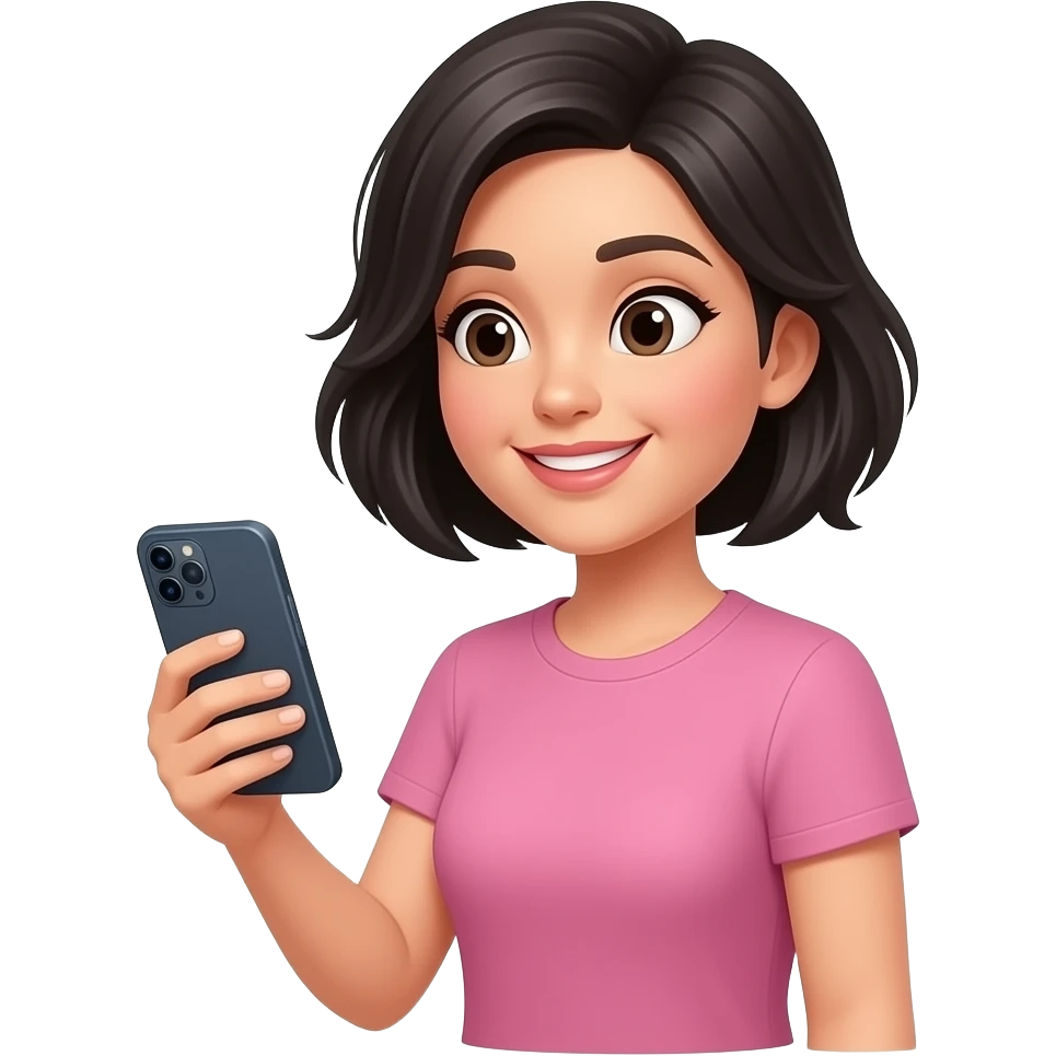 women with short black hair evaluating price on phone emoji