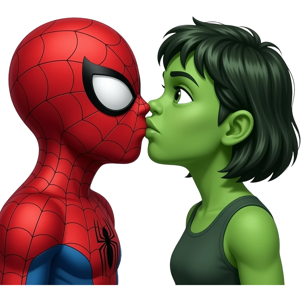 Spider man and hulk woman yong    kiss kiss creepy emoji