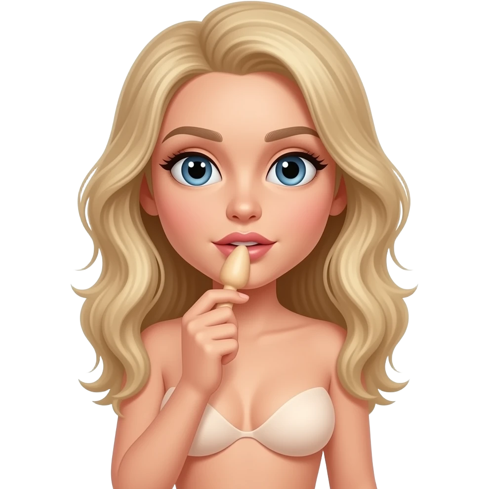White women who is topless. She is sucking on a dildo and is wearing panties emoji