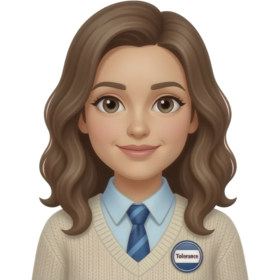 make someone who u think is abeer, blue tie, has a badge that says tolerance, wavy hair and make her wear a pull over emoji