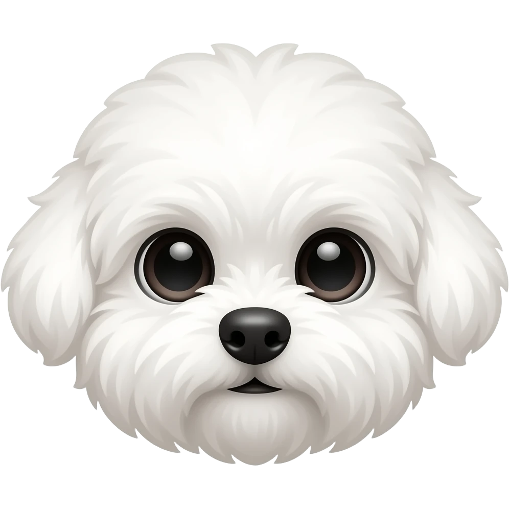 Very smallWhite fluffy dog research, crop face for profile, look front, no body emoji