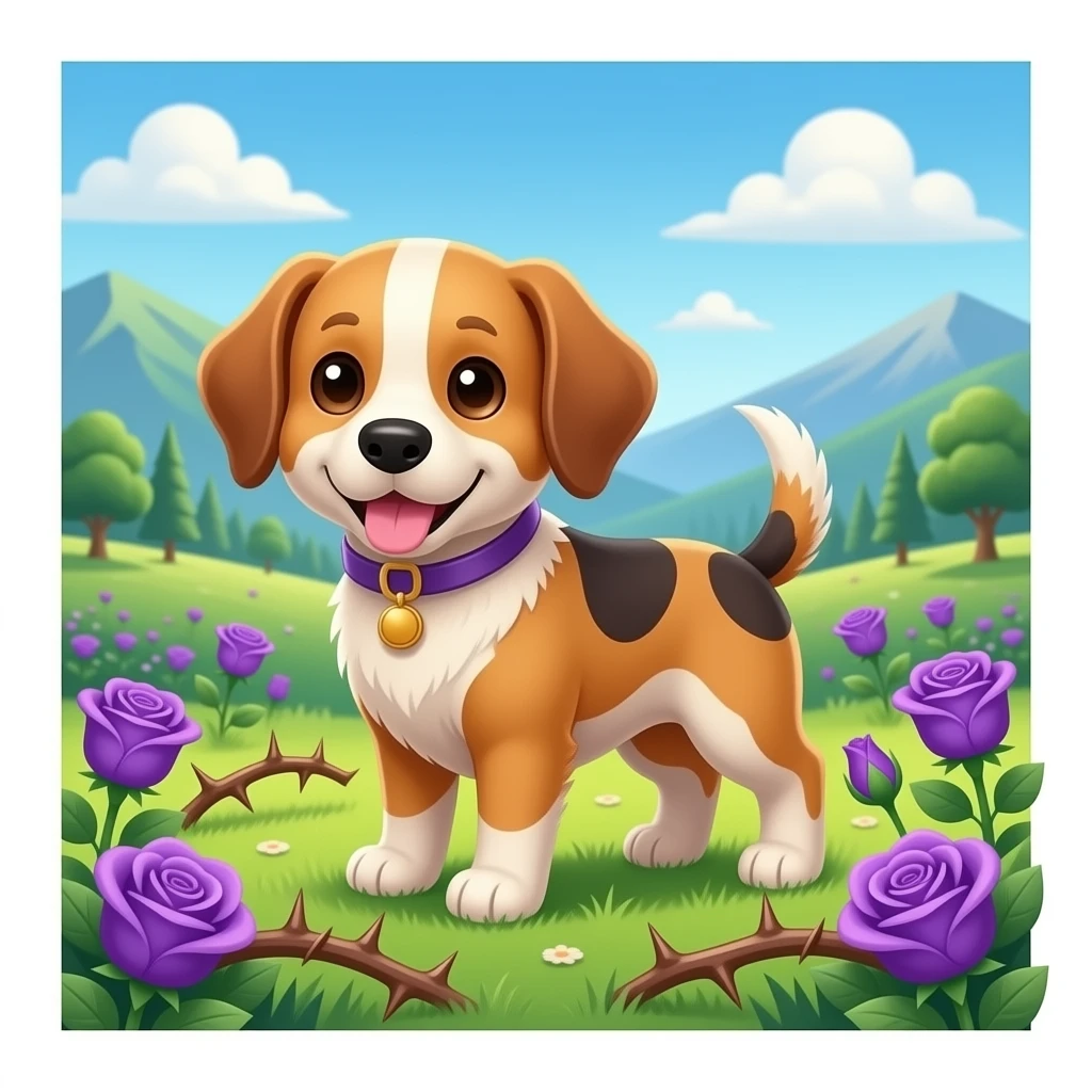 Cute dogs with Valley of thorns with purple roses emoji