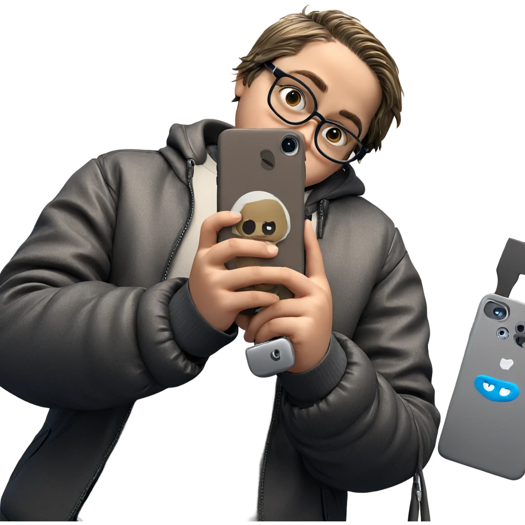 boy holding jacket and phone emoji