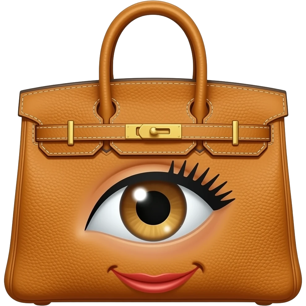 hermes bag with women eye and lashes and smiling emoji
