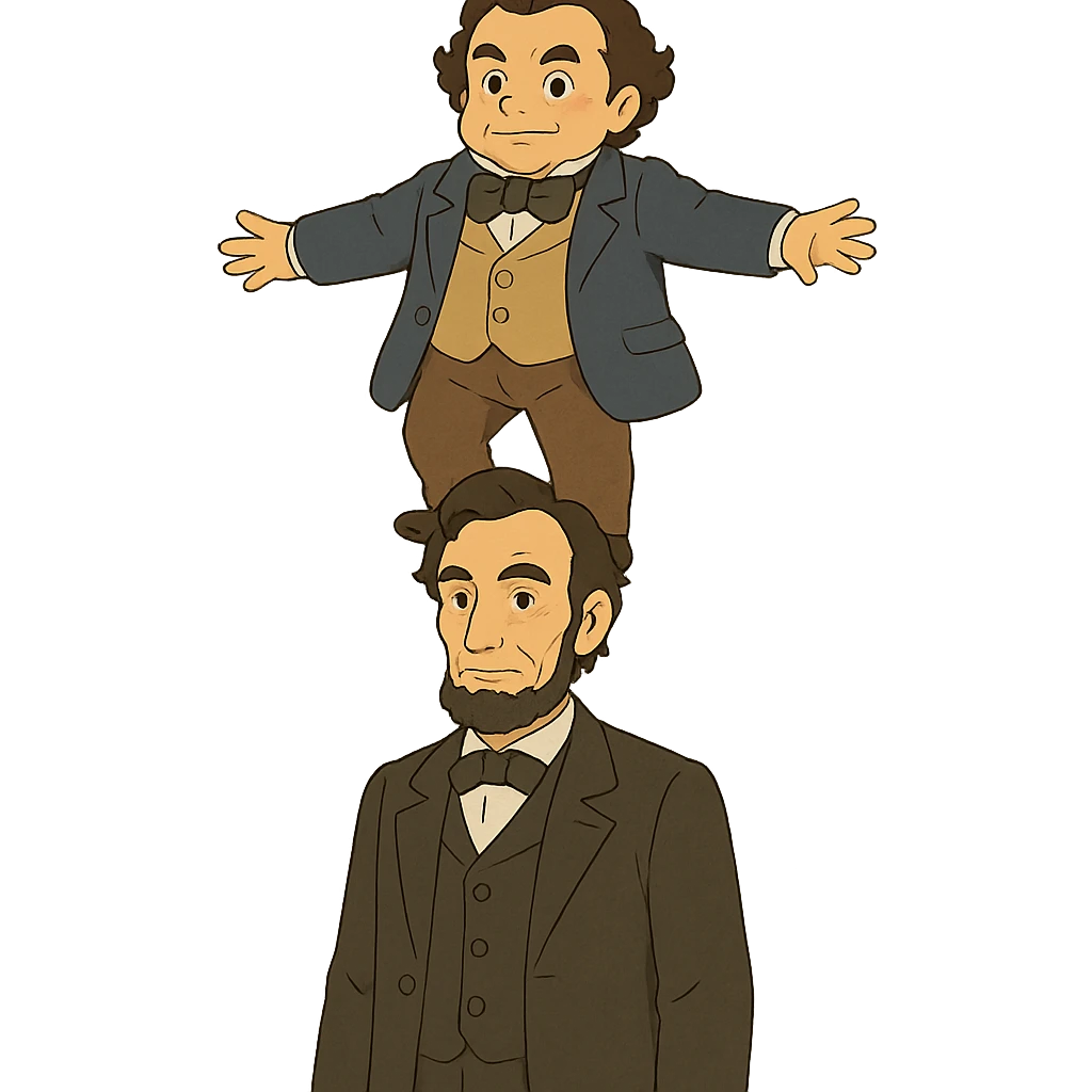 ghibli style Stephen Douglas standing on Abraham Lincoln's shoulders emoji