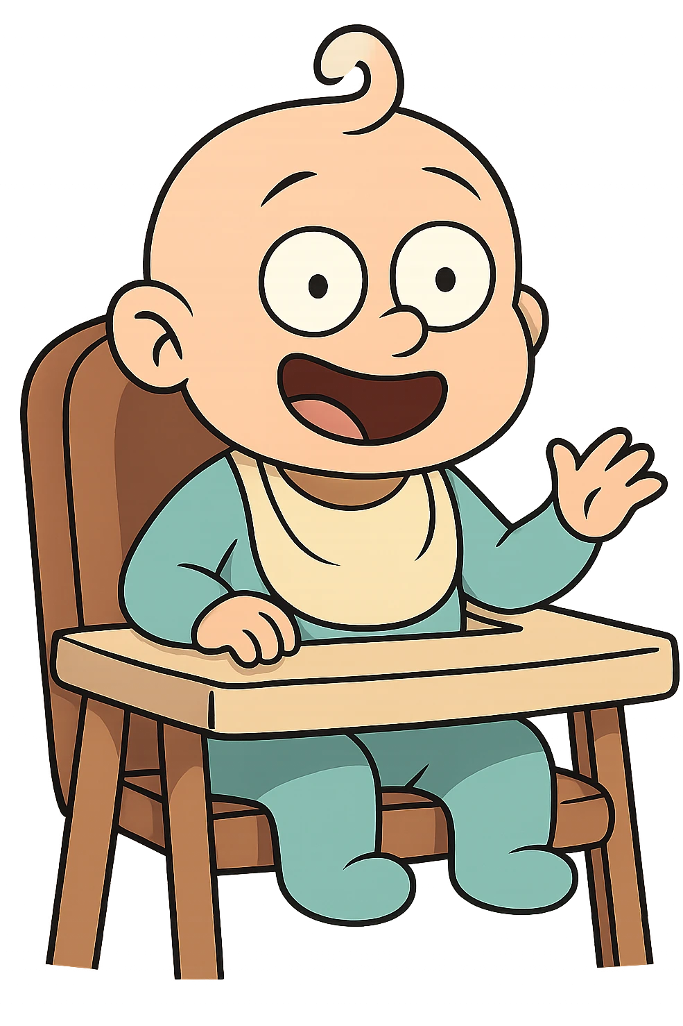bébé souriant dans une chaise haute, cartoon style emoji