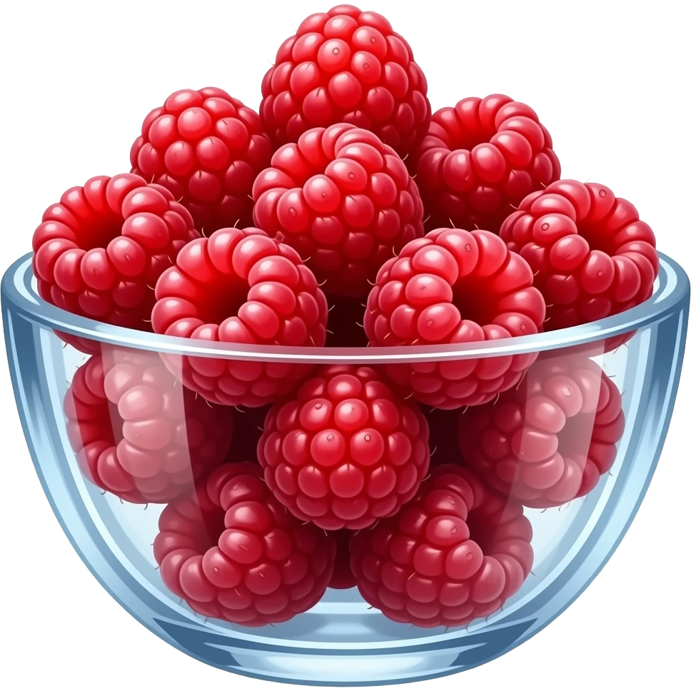 super realistic glass bowl of raspberries emoji