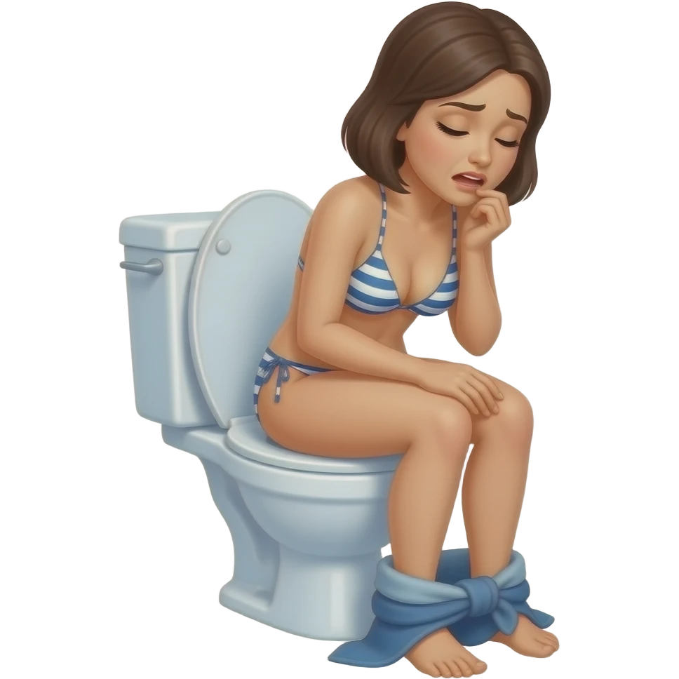 Woman without bikini diarrhea on toilet emoji
