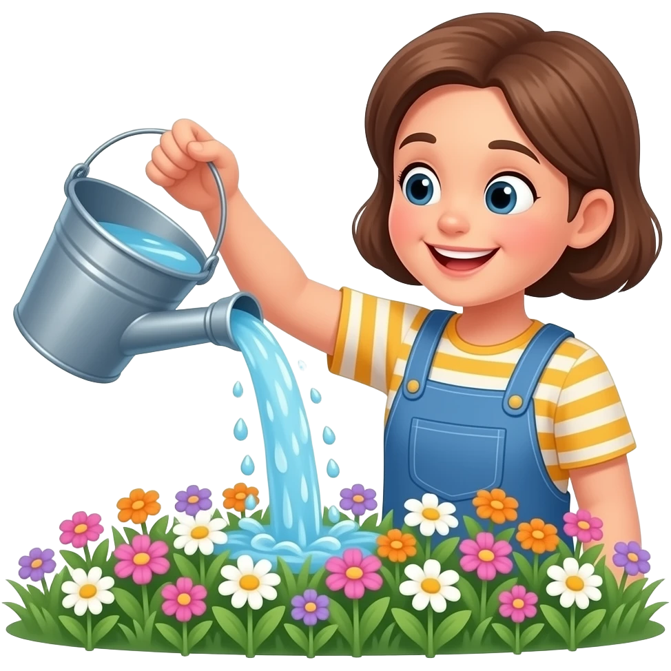 smiling can water bucket pouring out on flowers with water pour and rest of the face to the bucket emoji