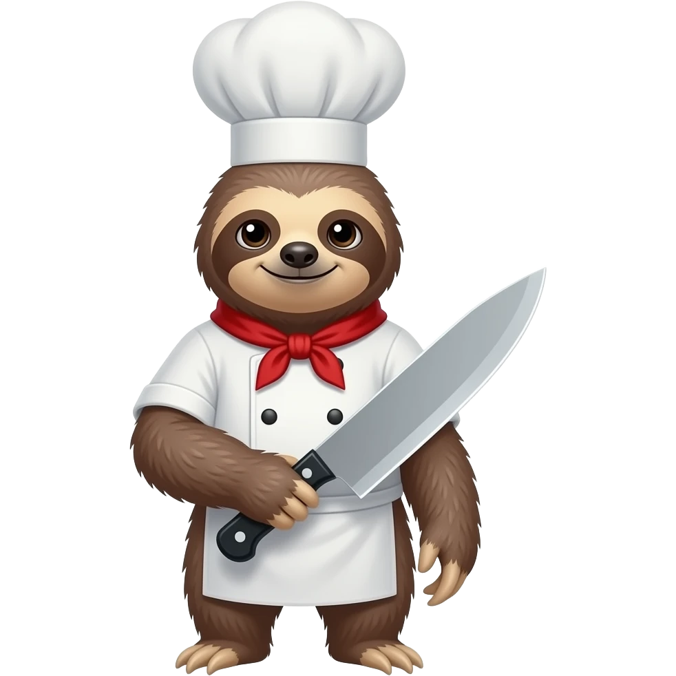 looking askance going smiling evil killer sloth w big chef's knife no hat emoji