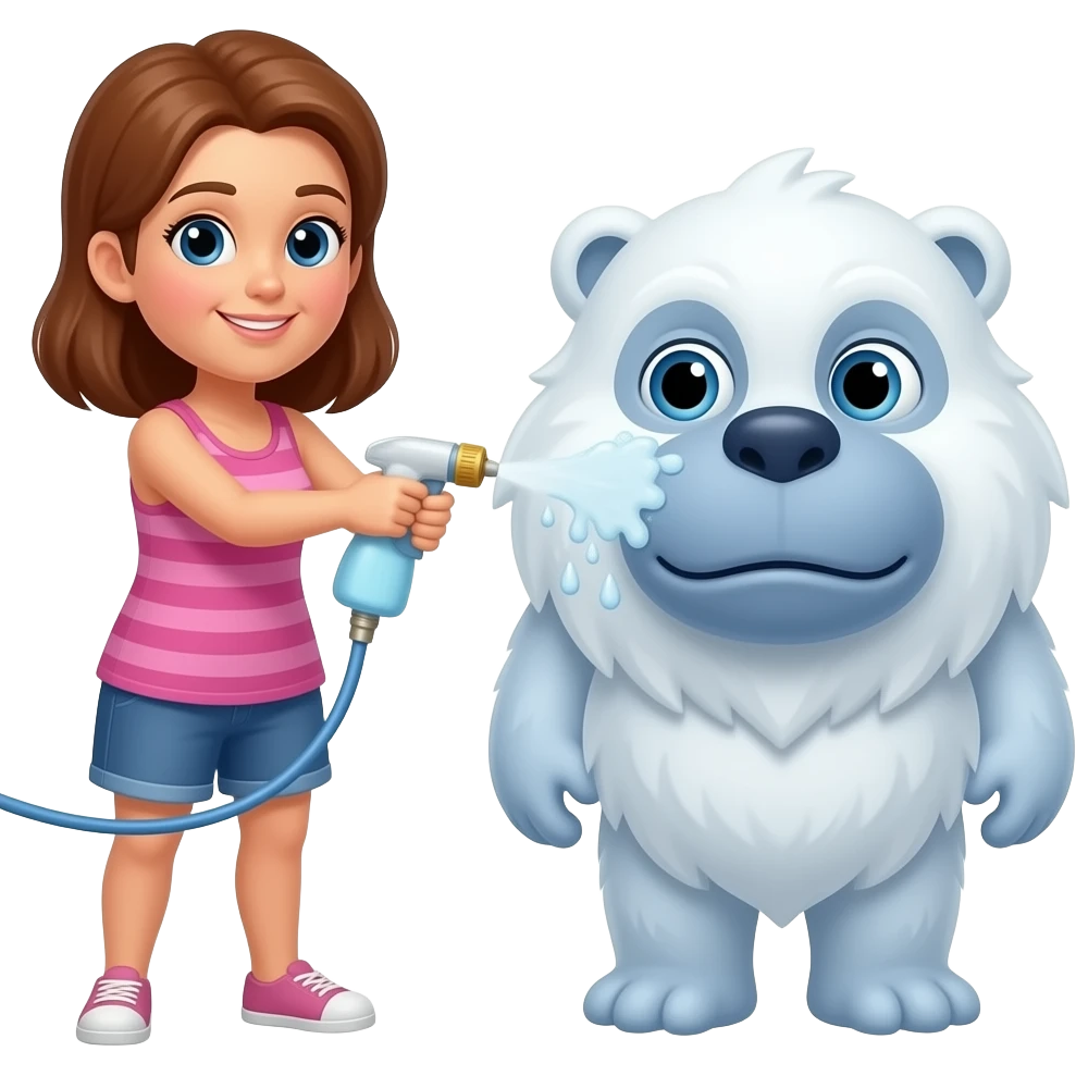 3d style, Woman Uses a 3d water wash the yeti 3d style emoji