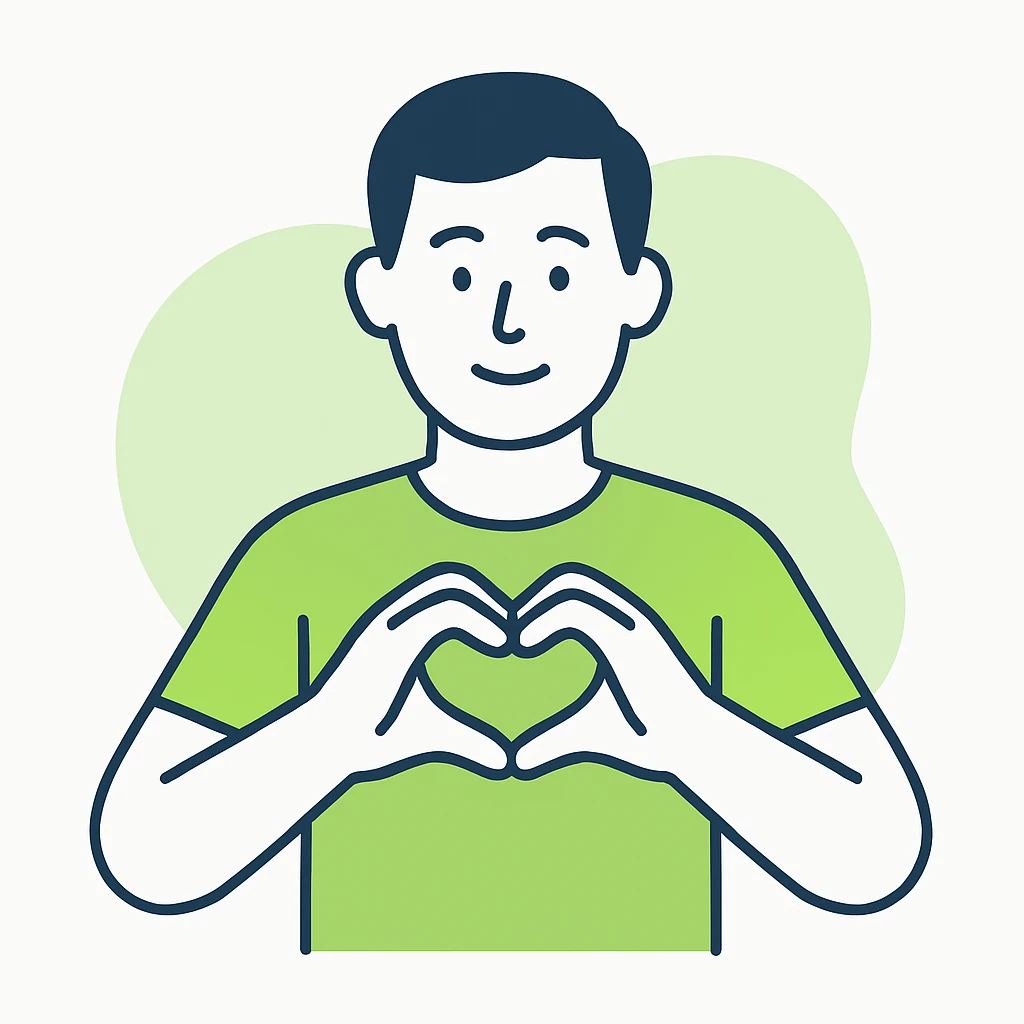 A man with heart shaped hands emoji