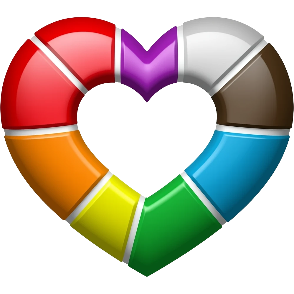 Progress heart red, orange, yellow, green, blue, violet, white, pink, light blue, brown, black emoji