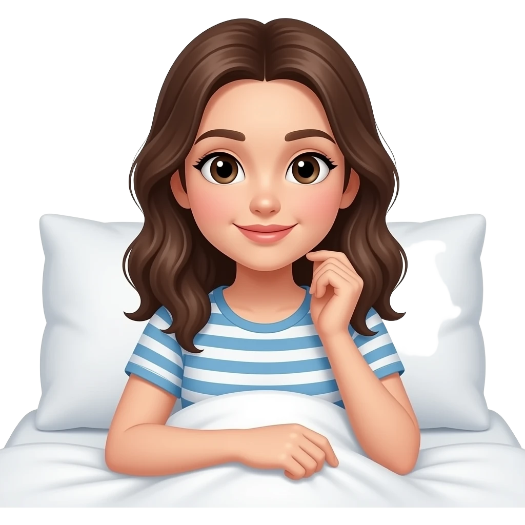 침대에 누워 있는 캐주얼한 스타일의 예쁜 20대 여성 이모지 emoji