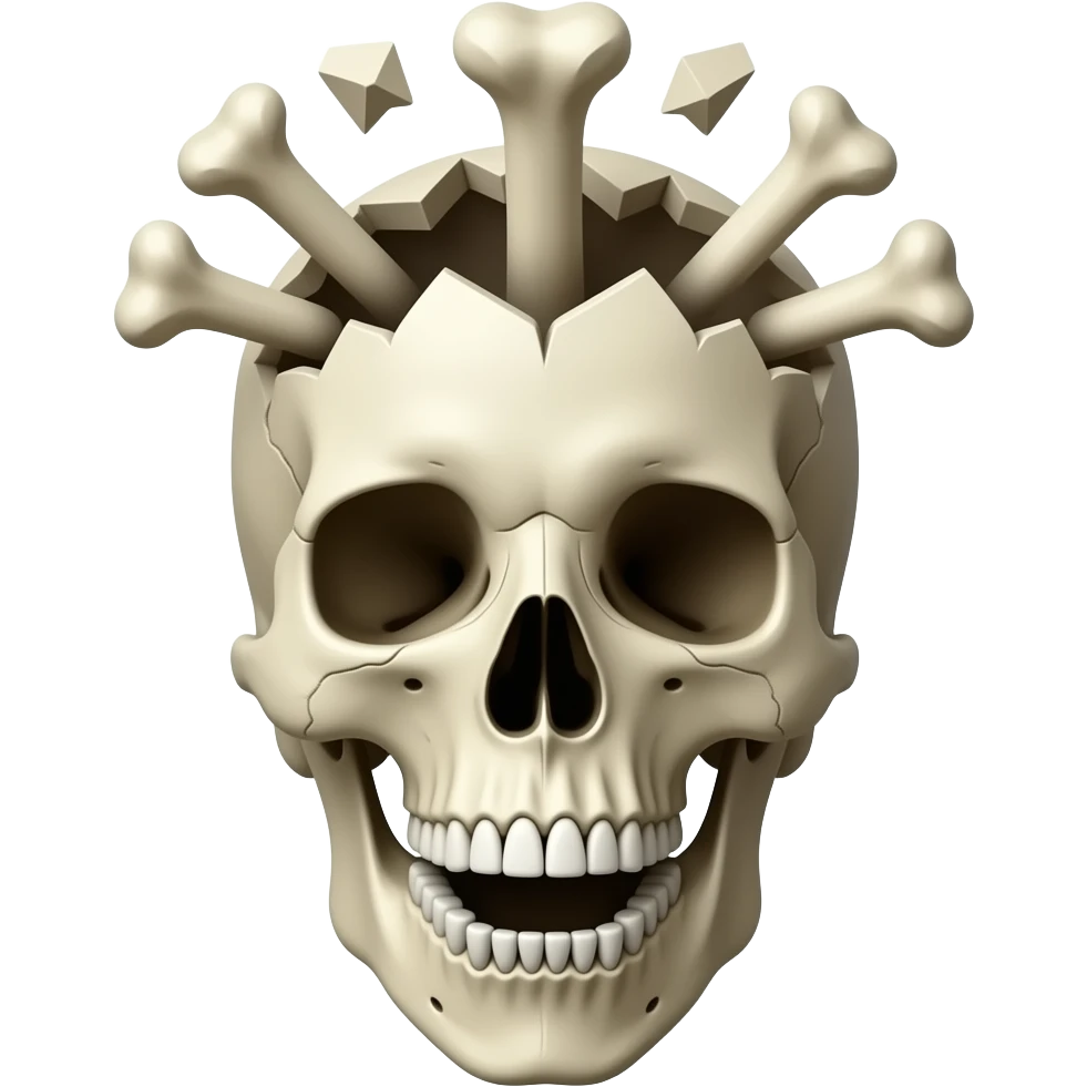 Crâne avec le haut exploser avec les debris et avec la bouche grande ouverte qui regarde la caméra emoji