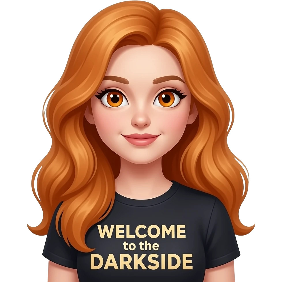 sexy girl with overlong ginger hair and ginger eyes a top with WELCOME to the DARKSIDE written on it emoji