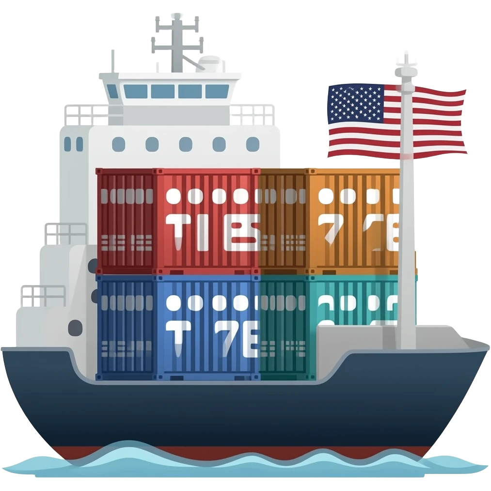 The cargo ship carried four large containers and had an American flag attached emoji