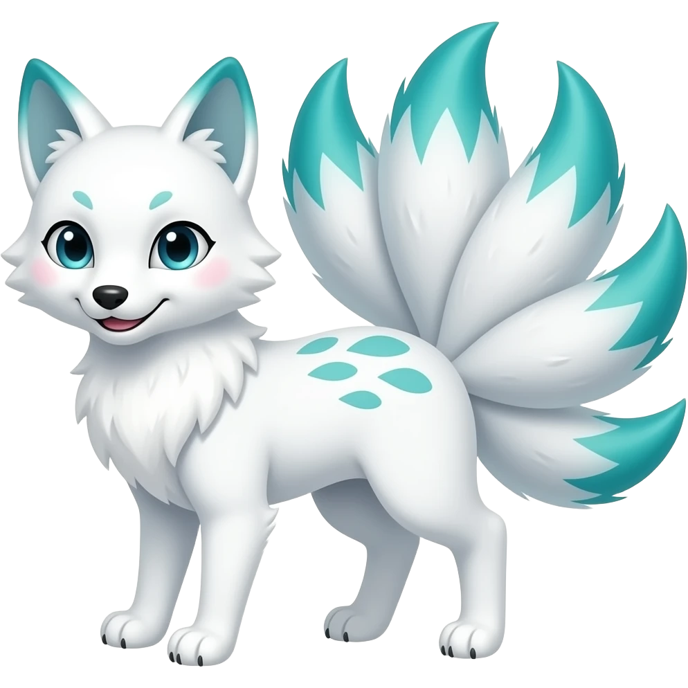 White with patterns blue green ombre tips and paws kitsune nine tails smiling emoji