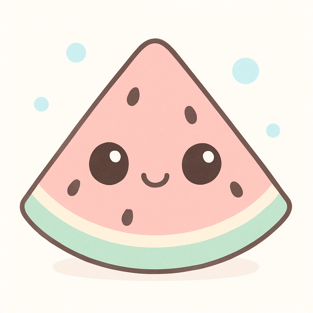 watermelon slice with seeds, juicy and fresh, kawaii style emoji