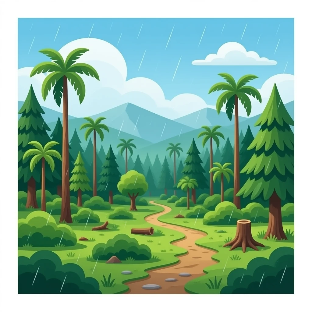 un bosque desforestado esta lloviendo mucho emoji