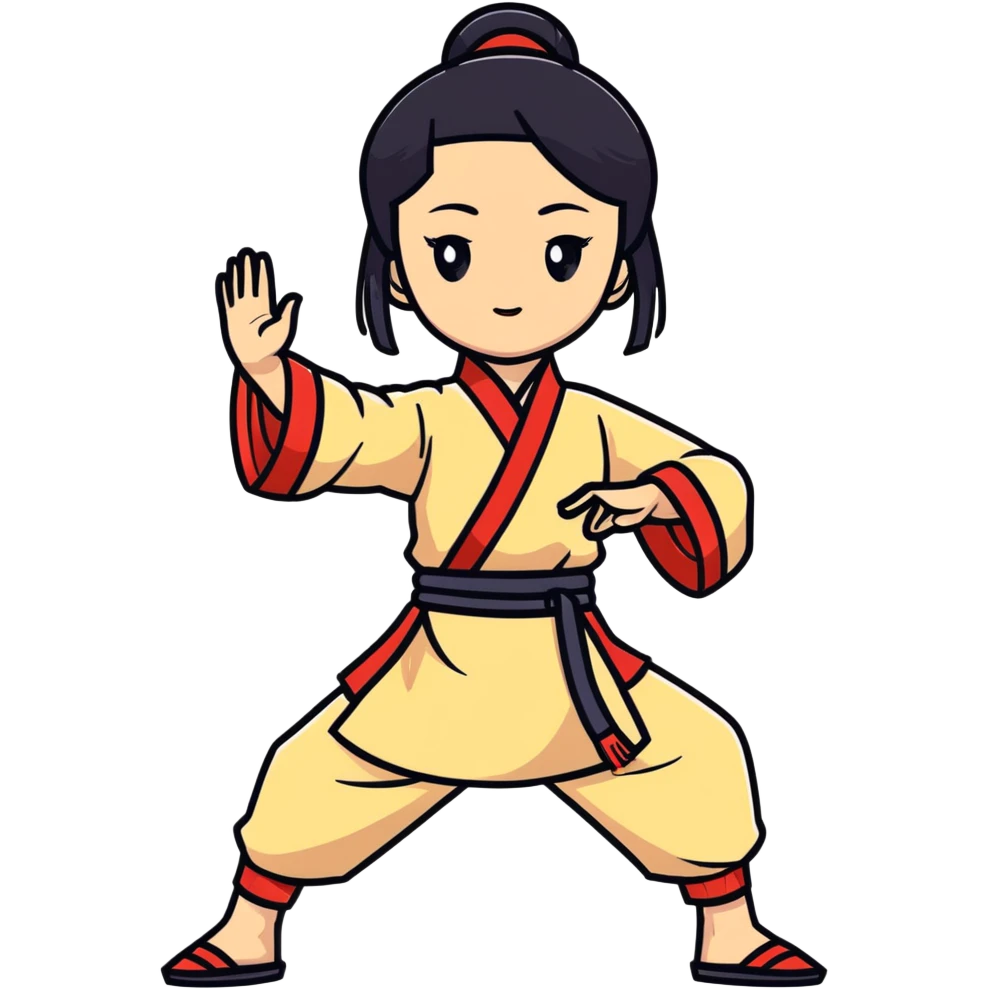 lightskin young girl with black straight hair and dark eyes, taichi, traditional outfit emoji