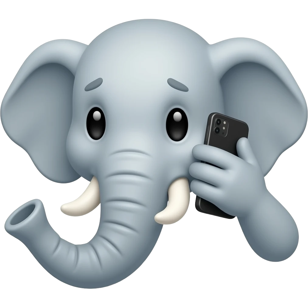 elephant face holding a smartphone on the trunk up in the ear talking on the phone. worried face emoji