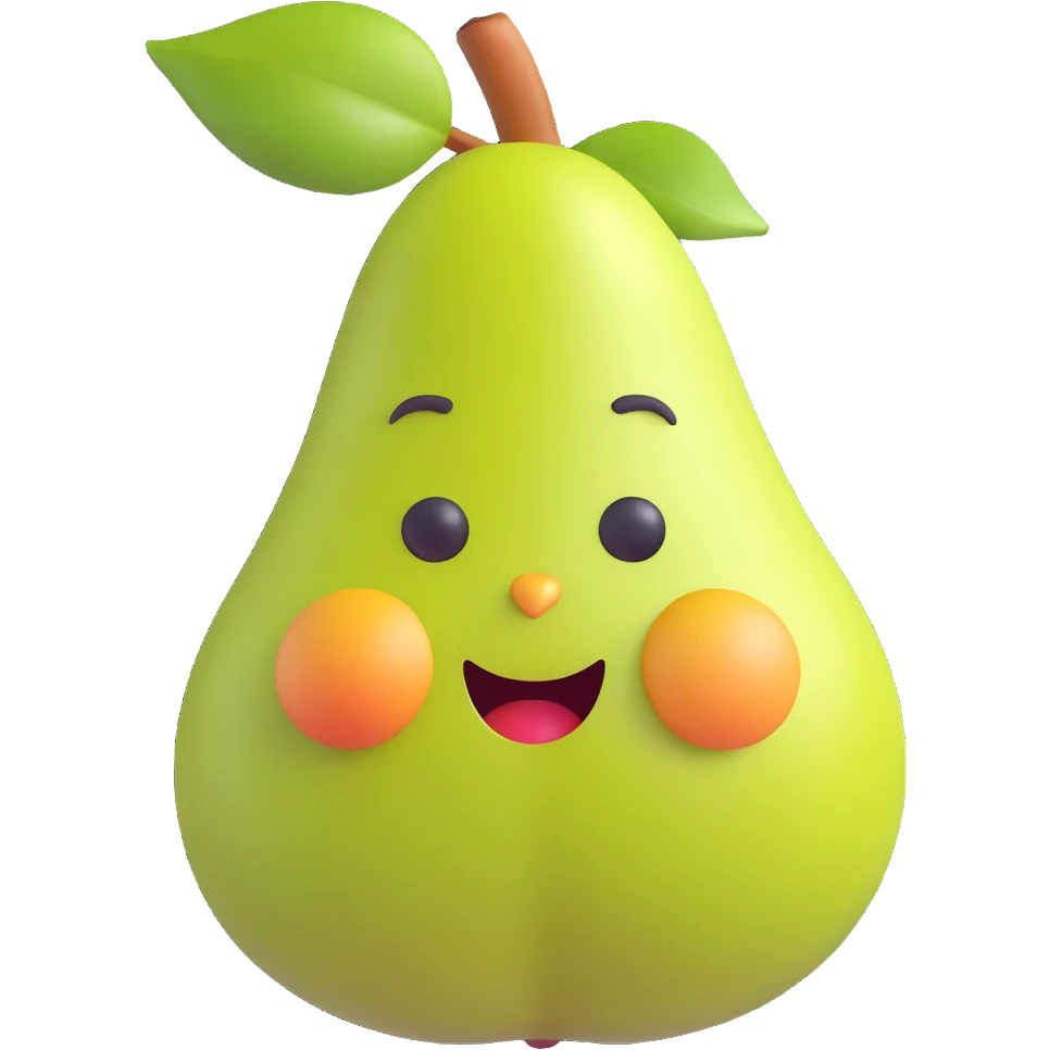 realistic fresh pear icon, 3D emoji style, no eyes nose mouth, no background emoji