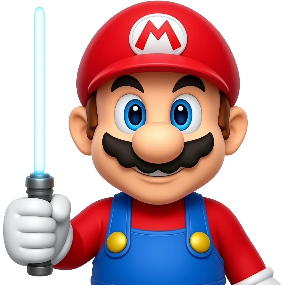 super mario bro  3d with star wars and a ligh saver emoji